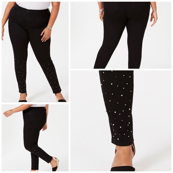 Style & Co. Denim - Style & Co Pearl Embellished Tummy Control Curvy Fit Skinny Jeans Plus Size 18